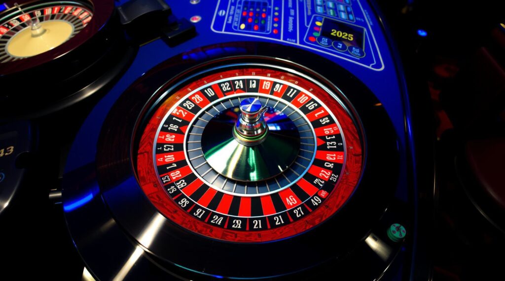 Casino roulette on blue table