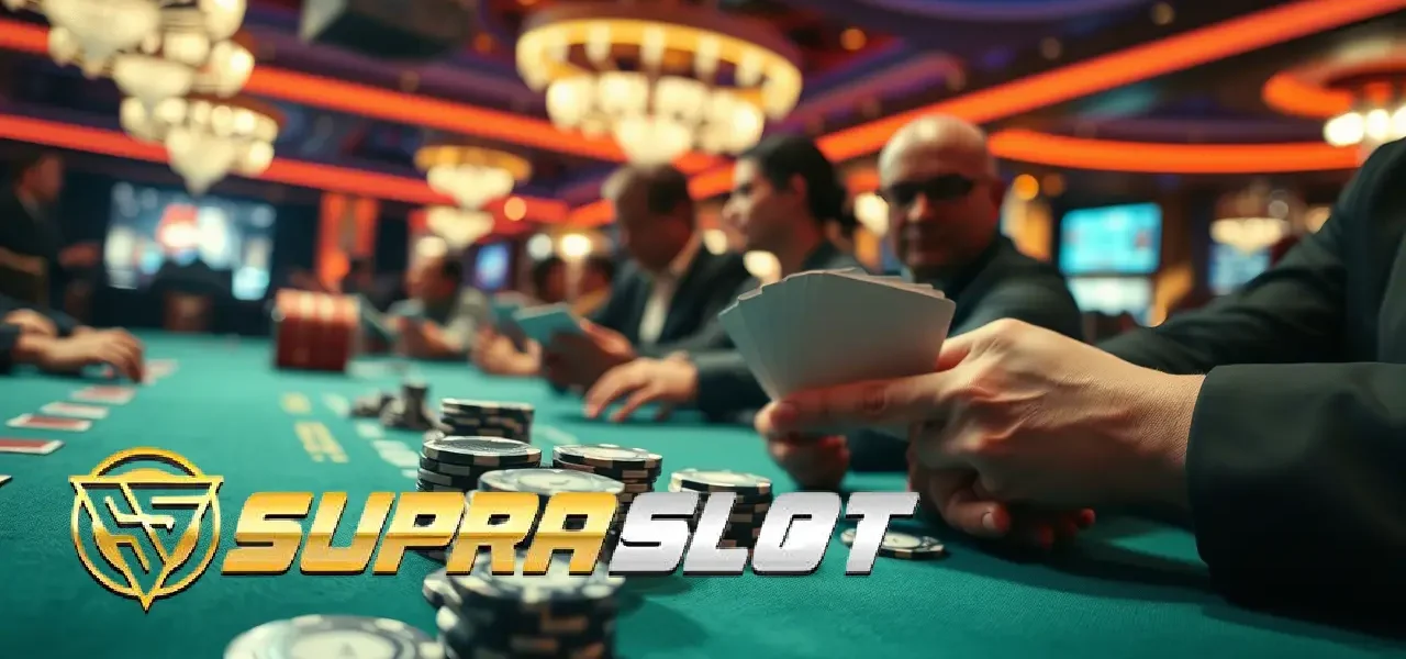 supraslot casino logo and poker table