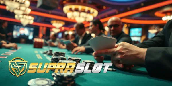 supraslot casino logo and poker table